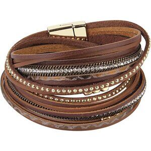 Leopard Print Leather Wrap Bracelet in Multilayer Strands Leahter Cuff Bracelets